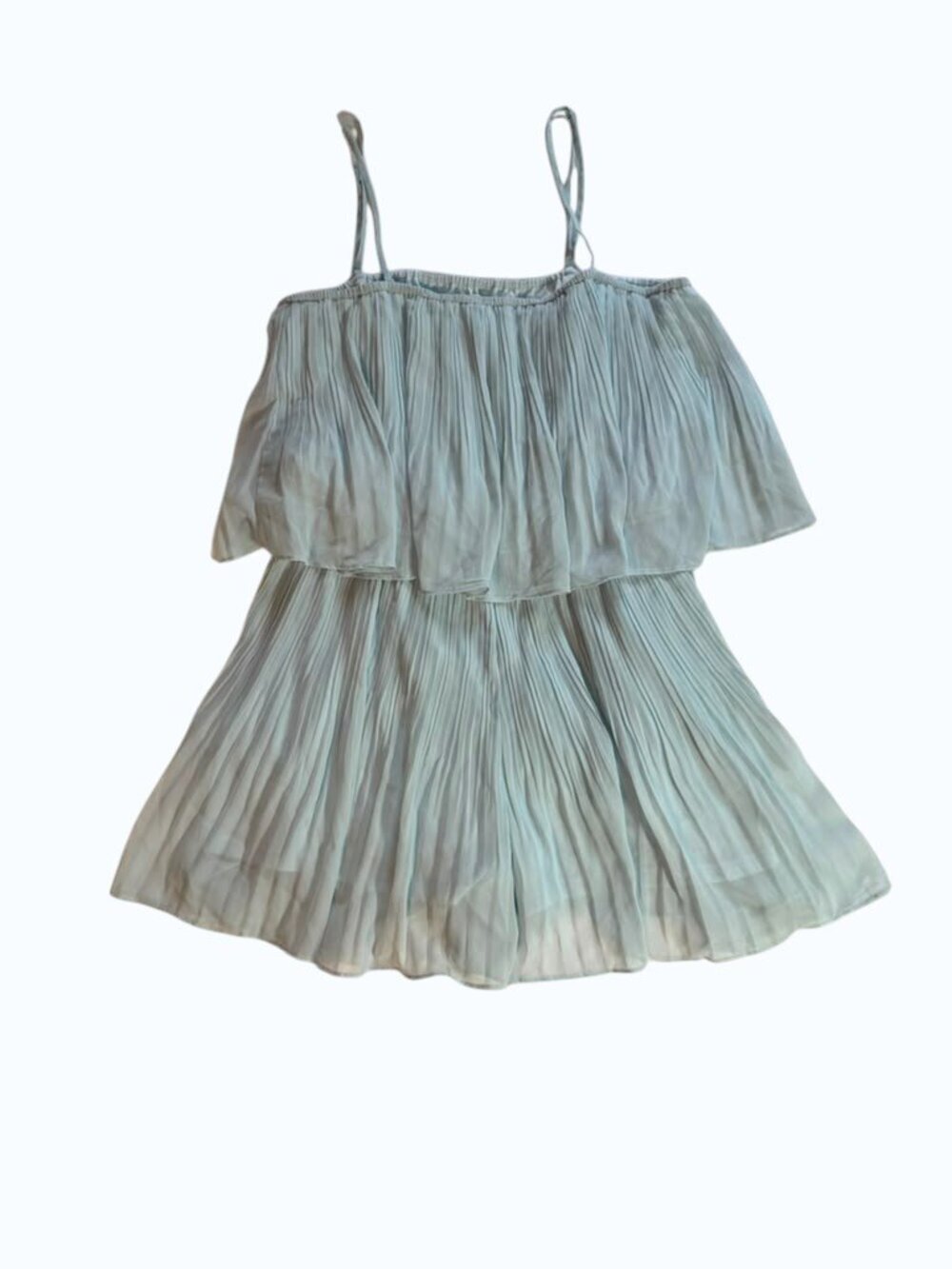 EXLURA White Pleated Romper XXL Off Shoulder Shorts Lined